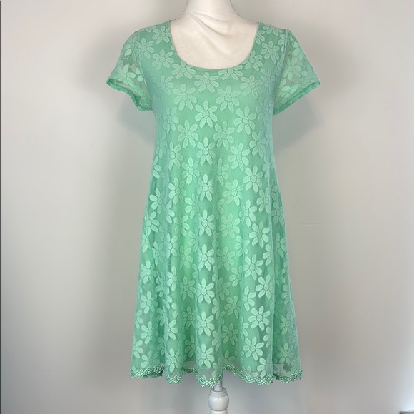 Kimchi Blue Green Slip on Dress with a Floral Lace Overlay. Size Medium. - Picture 1 of 13